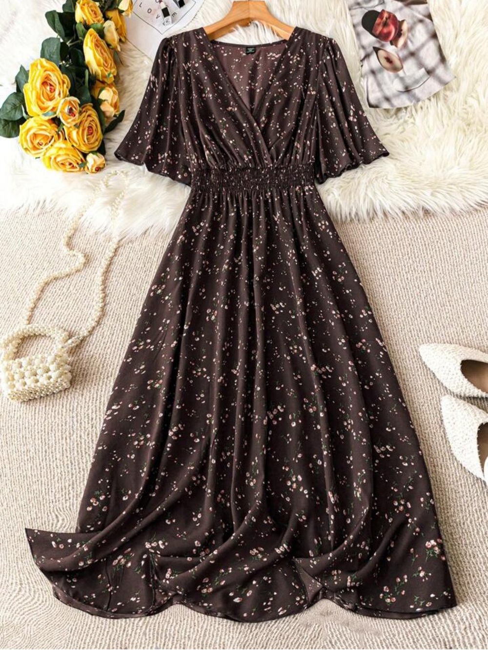 Women's Brown Floral Dress